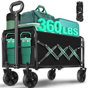 lot 13700 image: Collapsible Wagon Cart with Wheels Foldable 360LBS Heavy Duty Folding Utility Wagon - Portable All Terrain Grocery Wagon Cart for Groceries Shopping Outdoor Camping Fishing Sports