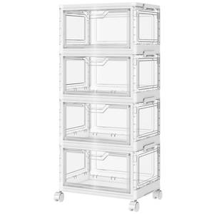 lot 13704 image: SNSLXH Portable Clear Storage Bins with Lid & Wheels, 24QT Clear Storage Bins with Lid, 4-Tier Plastic Bins with Wheels, Stackable, Magnetic Doors, for Bedroom, Living Room, Office