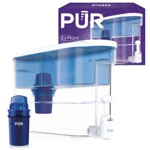 lot 13713 image: PUR 30-Cup Countertop Water Filter Dispenser, 1 Genuine PUR Filter, 2-in-1 Powerful Filtration, Lasts 2 Months or 40 Gallons, Dishwasher Safe, WhiteBlue (DS1800Z)