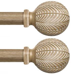 lot 13717 image: OICIPT 2 Pack Boho Wood Curtain Rods for Windows 48 to 84 Inch,1 Adjustable Window Curtain Rod with Imitation Wooden Grain Finials, Decorative Farmhouse Rustic Drapery Rods, 36-88, Weathered Wood