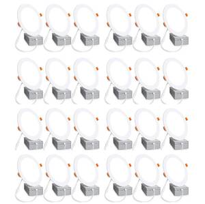 lot 13718 image: Aophatop 24 Pack 6 Inch 6000K Daylight Ultra-Thin LED Recessed Ceiling Light with Junction Box, 1080LM Brightness, LED Lights Canless Wafer Downlight 12W 110W Eqv Can-Killer Downlight.