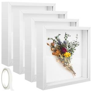 lot 13724 image: 4 Pack 10x10 Shadow Box Frame Wood Shadow Boxes Display Cases with Plexiglass Cover Display Case 3D Picture Frame with Adhesive Box for Baby Wedding Memories Crafts Awards Medals Tickets and Photos