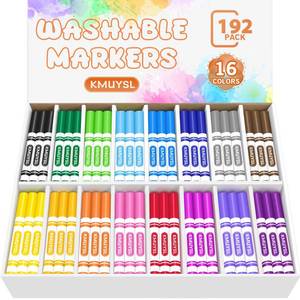 lot 13726 image: KMUYSL Washable Markers Bulk, 12 Assorted Colors - Broad Line Conical Tip Coloring Markers, School Art Supplies, Back to School Essentials & Teacher Classroom Must Haves (192 Pcs)