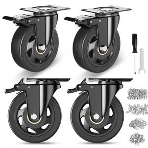 lot 13729 image: 4 Inch Caster Wheels, Heavy Duty Casters Set of 4, Swivel Casters with Brake 2200 Lbs, Locking Industrial Top Plate Casters Wheels for Furniture and Workbench Cart(Two Hardware Kits Include)