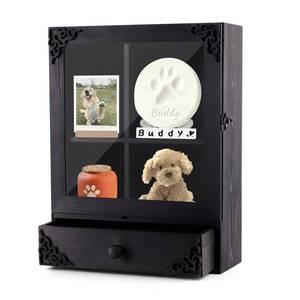 lot 13734 image: Bartuke Pet Memorial Shadow Box with Shelves & Drawer, 16�� x 12.2�� Wood Pet Memorial Gifts for Dog & Cat, Pet Urn Ashes Display Case for Loss Pet Remembrance Memory Keepsake Tabletop Wall Hanging