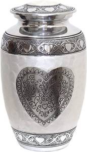 lot 13738 image: hlc Urns Heart Cremation Urn - Funeral Urn for Human Ashes - Burial urn with Detailed Engraving - 100% Aluminum- Adult Large Size up to 200 lbs