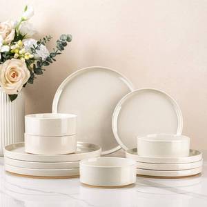 lot 13748 image: AmorArc Ceramic Dinnerware Set for 4  Speckled Stoneware Plates and Bowls with unglazed terracotta  Scratch Resistant, Dishwasher & Microwave Safe Modern Dishes Sets- 12-Pcs