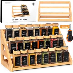 lot 13749 image: EDELHAUS 3 Tier Bamboo Spice Rack Organizer for Cabinet �� Fits 24 Spice Jars, 17.5�� Wide Countertop & Cabinet Organizer for Kitchen Organization, Seasoning Organizer Shelf (Jars Not Included)