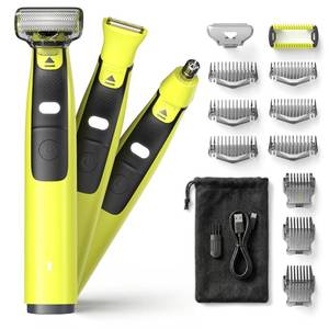 lot 14116 image: Men��s 3-in-1 Grooming Kit, Electric Shaver with LED Light, USB-C Rechargeable, IPX6 WetDry Body & Groin Groomer, Nose Trimmer Head, Detail Trimmer Head, 1��6mm Guide Combs, Body Comb, Travel Bag