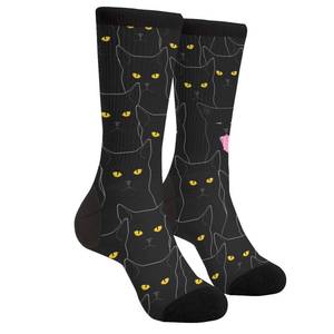 lot 14118 image: Black Cat With Yellow Eyes Crew Socks Novelty Funny Crazy Socks Mid Calf Dress Socks Mens Womens Gift
