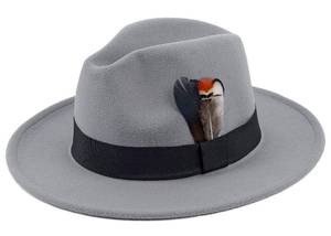 lot 14127 image: FADACHY Classic Fedora Hat for Men & Women Wide Brim Felt Hat Panama Dress Hat Grey Fedora