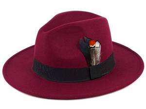 lot 14132 image: FADACHY Classic Fedora Hat for Men & Women Wide Brim Felt Hat Panama Dress Hat Burgundy Red Fedora