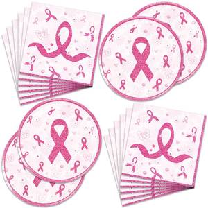 lot 14135 image: 48Pcs Breast Cancer Party Decorations Include Plates Napkins Guests Cancer Free Party Decorations Serve 24 Guests Breast Cancer Party Supplies