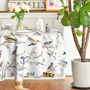 lot 14136 image: Horaldaily Spring Summer Tablecloth 60x60 Inch Round, Birds Branch Floral Table Cover for Party Picnic Dinner Decor