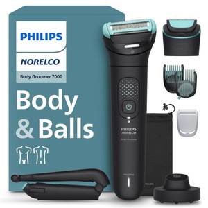 lot 14141 image: Philips Norelco Body Groomer 7000 Series, Mens Whole Body Groomer, Contour-Following 2D Flexing Head, Triple Protect Shave System & Intimate Body Hair Trimmer, 100% Showerproof, BG748050