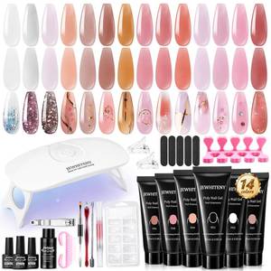 lot 14149 image: JEWHITENY 14 PCS Poly Nail Gel Kit Poly Extension Gel Kit Starter Kit With Slip Solution Professional Extension Set With LED Lamp Nail Art Design Beginner All In One