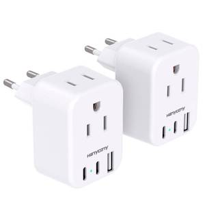 lot 14160 image: European Travel Plug Adapter for International, HANYCONY Italy Spain Power Adapter 2 Outlets 2 USB C Ports, Type C Adapter Travel Cruise Essentials for US to Most Europe France Germany EU, 2 Pack