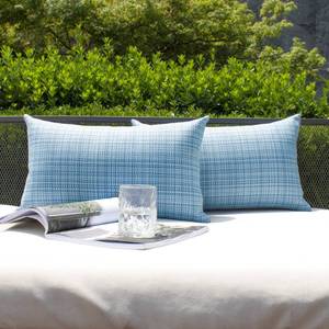 lot 14161 image: Kevin Textile Pack of 2 Decorative Outdoor Waterproof Pillow Covers Garden Cushion Sham Throw Pillowcase Shell for Patio Tent Couch 12x20 Inch Light Blue
