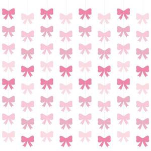 lot 14185 image: 8 Pcs Pink Bow Hanging Banner, Pink Bow Themed Birthday Party Decorations, Paper Garland Wall Decor for Girls Room, Baby Shower Bridal Shower Wedding Classroom Bachelorette Party Supplies