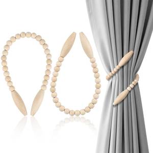 lot 14188 image: OCIOLI 2 Pack Boho Wood Bead Curtain Tiebacks - Decorative Holders for Bedroom, Nursery, Farmhouse Decor