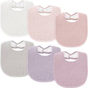 lot 14198 image: Susurration Muslin Baby Bibs 6 Pack Bandana Drool Bibs,Soft Square Adjustable Baby Drooling Bibs for Unisex Girls & Boys (Pink)