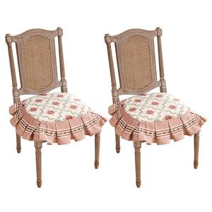 lot 14206 image: patdrea Pack of 2 Chair Cushions for Dining Chairs with Ruffled, Pink Floral Bird Seat Cushion with Ties,Non Slip Chair Pads Decor for Bar Stool Cushions, Indoor Kitchen Chairs, 17.7x17.7