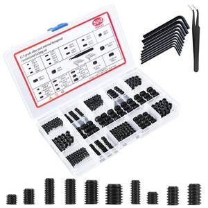 lot 14212 image: 500 Pcs 25 Size Black Set Screw Assortment Kit, Alloy Steel Set Screws for Bathroom Fixtures Door Handles (M3-M8, 18-40 to 516-18)