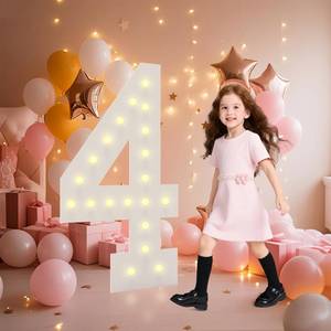 lot 14217 image: LOBOOM 4FT Light Up Numbers, Marquee Numbers 4 Feet Tall Giant Number 4 Mosaic Big Number Sign for 4th 40th Birthday Party Backdrop Anniversary Decorations, Pre-Cut Large Frame