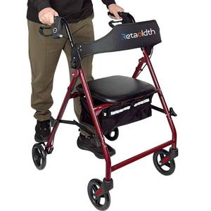 lot 15745 image: Foldable Rollator Walker with Seat for Seniors, Easy Folding & One-Hand Carry, Walkers for Seniors-All-Terrain Wheels, Height Adjustable Lightweight Rolling Walker for Elderly, Red