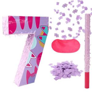lot 15750 image: Cat Number Pi�ata Set, Cat Theme Birthday Pi�ata with Beating Stick Blindfold Paper Shreds Easy to Hang Birthday Party Decorations for Boys and Girls (Number 7) Pi�ata only, no accessories