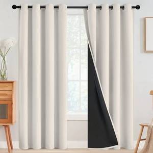 lot 15752 image: SimpleHome 100% Blackout Curtains for Bedroom,Thermal Insulated Grommet Window Drapes Room Darkening Cream Curtains for Living Room with Black Back,52 x 96 Inch,2 Panels