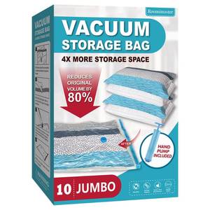 lot 15757 image: Roomimaster Vacuum Storage Bags, Vacuum Seal Space Saver Bags for Clothing, Travel Lugggage, Carry-on, Blankets, Pillow, Comforters, Bedding, 10 Jumbo