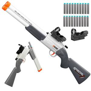 lot 15768 image: Cool Toy Shotgun Look Real Double barreled Toy Gun with Sight Soft Bullet Realistic Foan Blasters Guns Fake Shooting Game for Ages 8-12 Years Old.