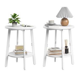 lot 15776 image: sthmec Side Table Set of 2, Small Round End Table with Storage Shelf for Small Space, 2-Tier Bedside Table Sofa Couch Table,Round Nighstands Set of 2 Accent Table for Living Room, Bedroom,White