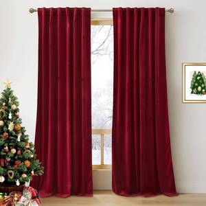 lot 15782 image: RYB HOME Red Velvet Curtains 84 inches for Bedroom - Light & Heat Block Back Tabs Window Treatment Energy Efficient Privacy Protection Drapes for Farmhouse, Living Room, Ruby Red, W52 x L84, 2 Panels