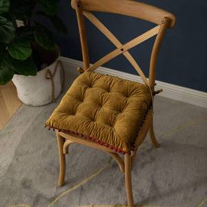 lot 16066 image: vctops Velvet Soft Square Chair Pad with Ties Cute Gradient Pom Pom Indoor Dining Chairs Cushion (Yellow, 16 x 16)