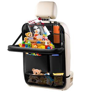 lot 16072 image: Zecirl Car Backseat Organizer with Tablet Holder,6 Storage Pockets Car Storage Organizer with Foldable Food Tray,Kick Mats Backseat Protector Travel Accessories (Black)