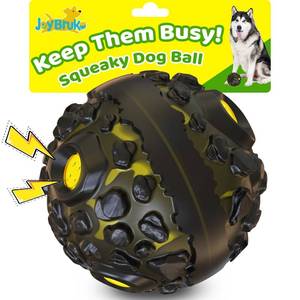lot 16075 image: JoyBruko Dog Ball for Aggressive Chewers - Interactive Dog Toy Giggle Balls Fun Squeaky Sound to Keep Them Busy, Durable for Small Medium Large Breeds, Rubber Chew Toys, As Seen on TV, Black & Yellow