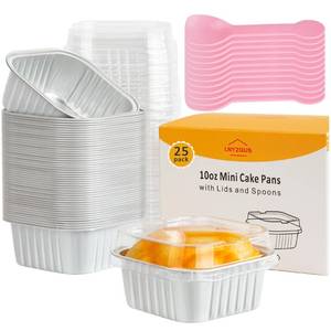 lot 16076 image: LNYZQUS 4�� Mini Cake Pans with Lids 25 Pack,10oz Small Foil Baking Tins Individual Muffin Cups for Bread Brownies, Disposable Square Cupcake Containers for Wedding Holiday Bake Sale-White