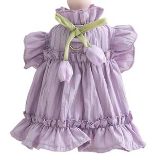 lot 16078 image: Adorable Ruffles Dog Dress with Bow Cute Pet Clothes for Small Medium Dogs Summer Pet Skirt Soft Breathable