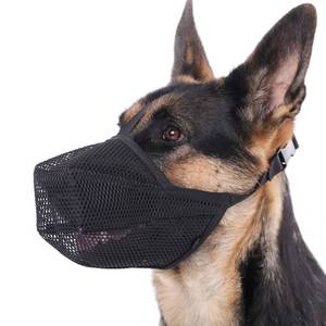 lot 16083 image: Mayerzon Dog Muzzle, Patented Soft Mesh Muzzle for Small Medium Large Dogs for Scavenging Biting Licking and Chewing, Allows to Pant and Drink (L, Black)