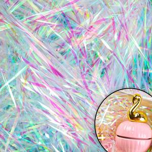 lot 16107 image: Ottwlli 150 Grams Iridescent Crinkle Cut Paper Shred Filler, Sparkly Film PP Hamper Shreds for Gift Basket Bag Christmas Gift Box Filler Easter Grass Gift Box Filling��Iridescent