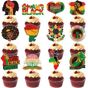 lot 16115 image: 24Pcs Black History Month Cupcake Toppers Black History Month Decorations for African American Holiday Party Cake Decor