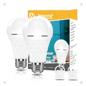 lot 16125 image: Neporal A19 Rechargeable Light Bulbs, Socket Rechargeable Emergency Light Bulb for Power Failure, 1200mAh Battery Backup Light Bulbs for Home, Hurricane, Led Bulb 60 Watt Equiv. (Daylight-2 PK)