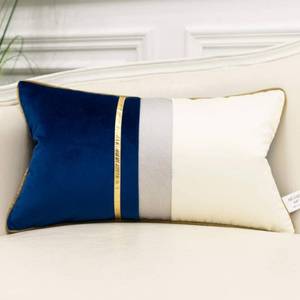 lot 16131 image: Avigers 12 x 20 Inches Navy Blue White Gold Leather Striped Patchwork Velvet Cushion Case Luxury Modern Throw Pillow Cover Decorative Pillow for Couch Living Room Bedroom Car