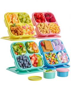 lot 16134 image: Canfanni 4 Pcs Snack Box Containers Set, Reusable 4 Compartment Lunchable Container with 2Pcs Sauce Containers, Stackable BPA-Free Bento Box for School, Work, Travel (4 Color)