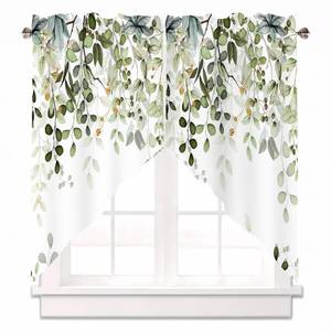 lot 16143 image: AYTTBIS Sage Green Eucalyptus Swag Curtain Valance for Windows,Watercolor Leaves Window Treatments Short Swag Topper for Kitchen Windows Bathroom Bedroom,36 x 36 Inch, 1 Pair