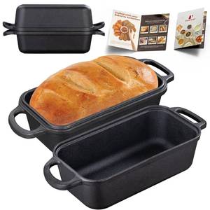 lot 16144 image: Vanderlume Cast Iron Loaf Pan with Lid 9x5 Inch, 2 in 1 Loaf Pans for Baking Bread, Even Heat Distribution for Sourdough, Homemade Bread