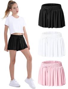 lot 16145 image: EXARUS 3 Pack Girls Shorts Butterfly Athletic Flowy Skort Dance Cheer Outfits Teen Running Skirts Preppy Tennis Flutter Gym Sports Workout Kids Youth Tween Summer Clothes Black White Pink 14Y
