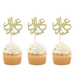 lot 16165 image: Confetti 24Pcs Gold Glitter Eid Mubarak Cupcake Toppers Arabic Happy Eid Ramadan Kareem Cake Decorations Islamic Muslim Party Supplies Decorations